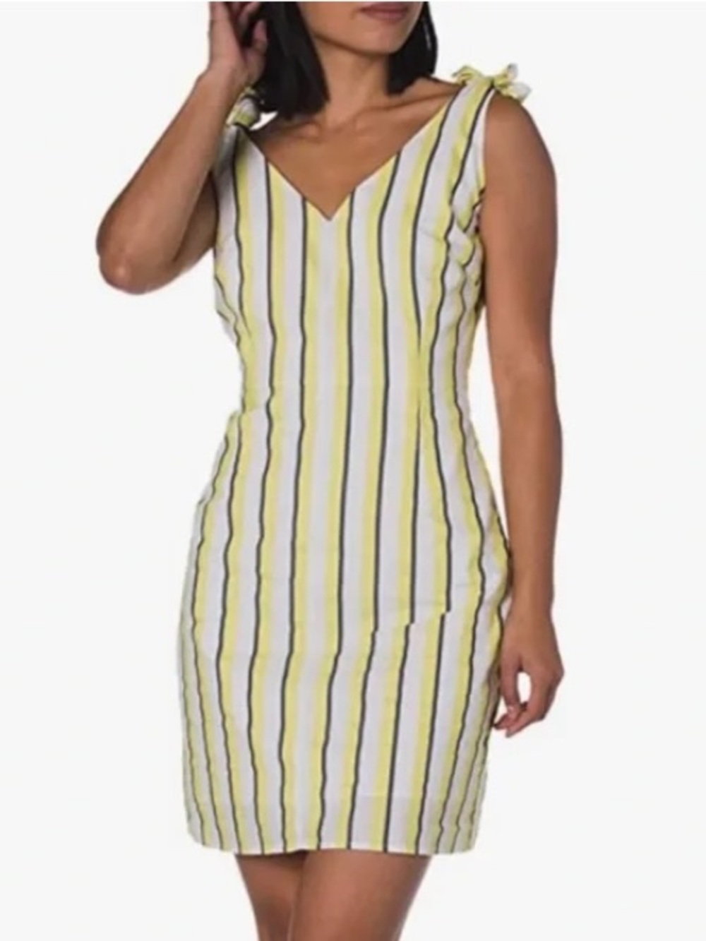 cupcakes & cashmere White, Yellow & Navy Striped Tie‑Shoulder Sundress